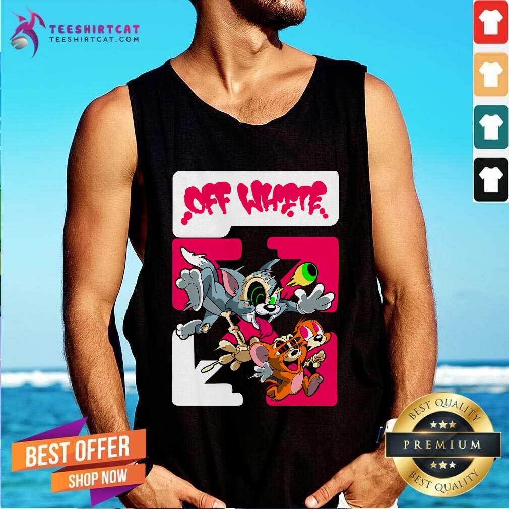 Hot Off White Tom And Jerry Chasing Tank-top