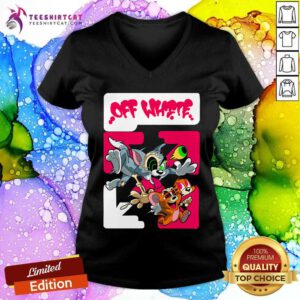Hot Off White Tom And Jerry Chasing V-neck