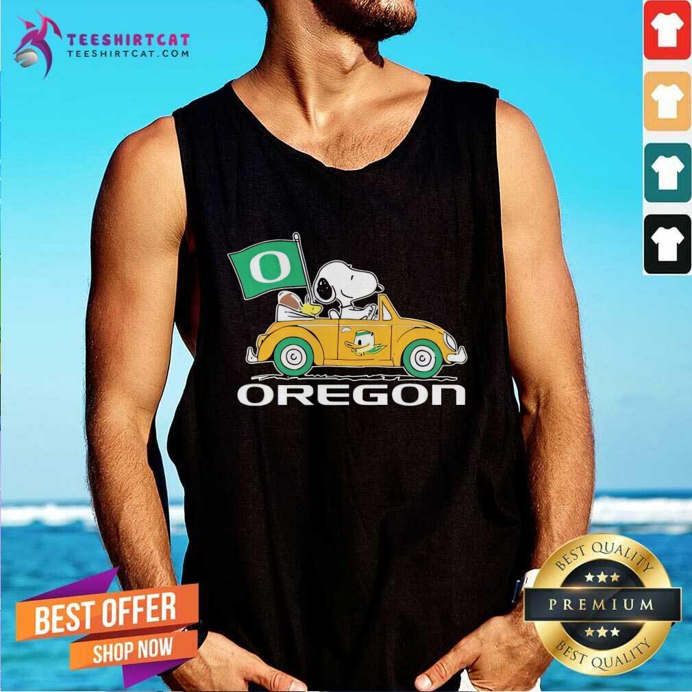 Original Oregon Snoopy And Woodstock Drives Car Oregon Ducks Flag Tank-top