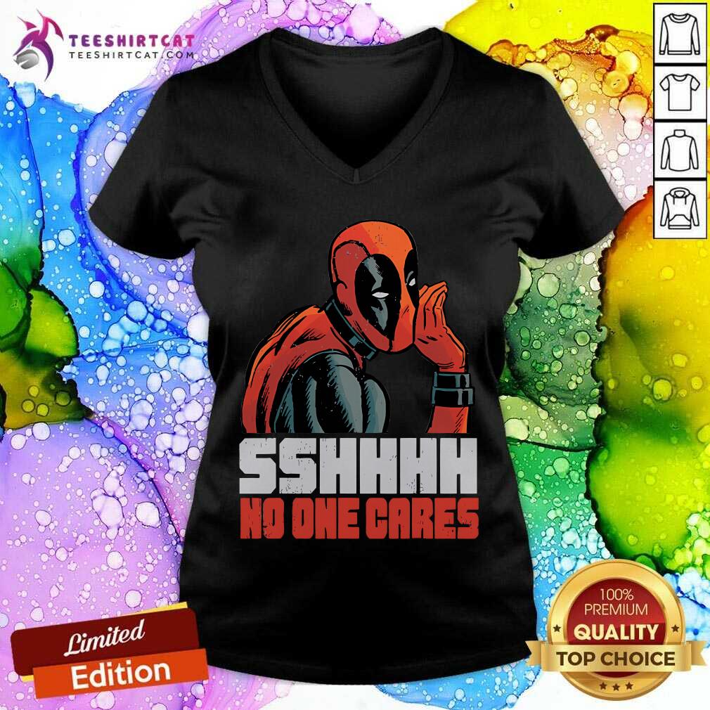 Top Marvel Deadpool Sshhhh No One Cares Whisper V-neck