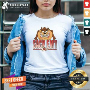 Awesome Looney Tunes Taz Sack Em' X Kansas City Chiefs V-neck