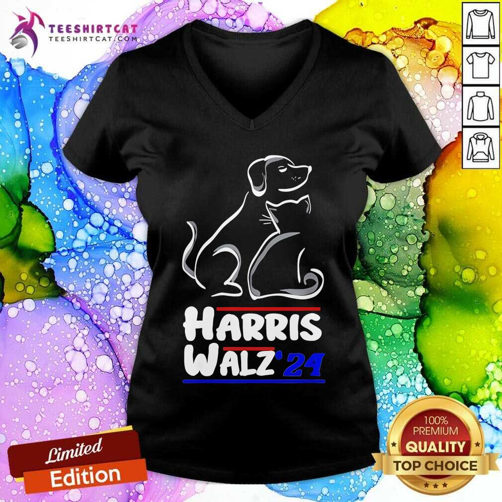 Hot Cat Dog Ladies For Kamala 2024 President Kamala Harris V-neck