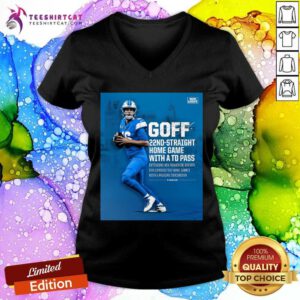Nice Detroit Lions Goff 22nd-Straight Home Game With A Td Pass V-neck