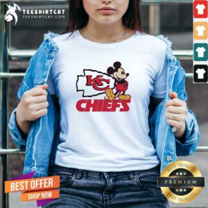 Nice Mickey Football Kansas City Chiefs Logo V-neck