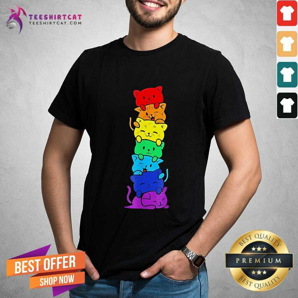 Original LGBT+ Cat Stack Rainbow Pride Equality T-Shirt