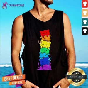 Original LGBT+ Cat Stack Rainbow Pride Equality Tank-top