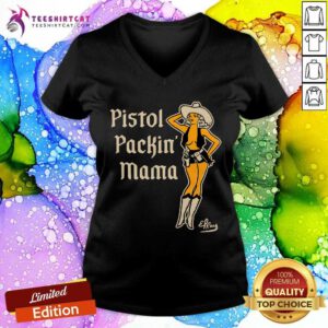 Awesome Cowgirl Pinup El Ray Pistol Packin’ Mama V-neck