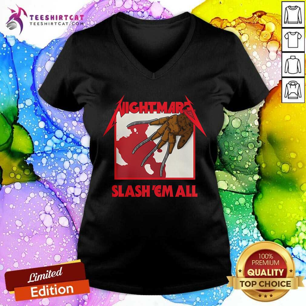 Awesome Happy Halloween Nightmare Slash Em All Freddy Krueger V-neck