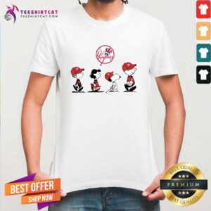 Official The Peanuts Characters Walking New York Yankees Baseball T-Shirt