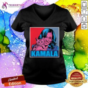 Pretty Kamala Harris Cat Pop Art Portrait V-neck