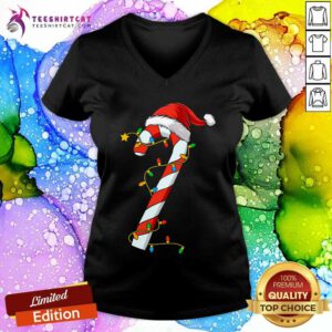 Top Christmas Candy Cane Santa Xmas V-neck