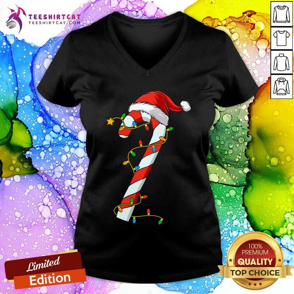Top Christmas Candy Cane Santa Xmas V-neck