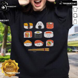 Happy Sushi Anime Kawaii Set sweatshirt for Japanese food lovers and otaku, featuring cute manga-inspired designs.