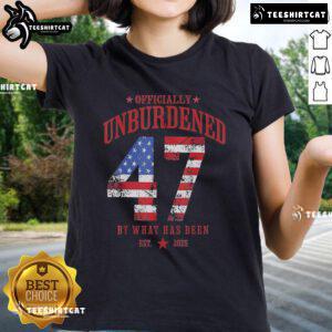 Hot Officially Unburdened By What Has Been Est 2025 Ladies Tee featuring bold design and vibrant colors for stylish wear.