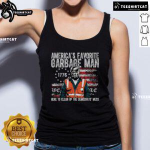 Hot Trump America's Favorite Garbage Man tank top featuring bold graphics and vibrant colors for casual wear.