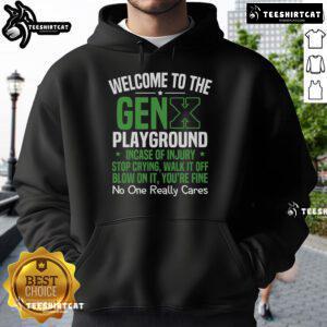 Gen X Playground hoodie features a playful design with 'Walk It Off' slogan, perfect for nostalgic adults embracing fun.
