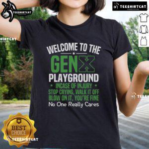 Gen X Ladies Tee with 'Walk It Off' slogan, perfect for playful nostalgia and humor in casual fashion.