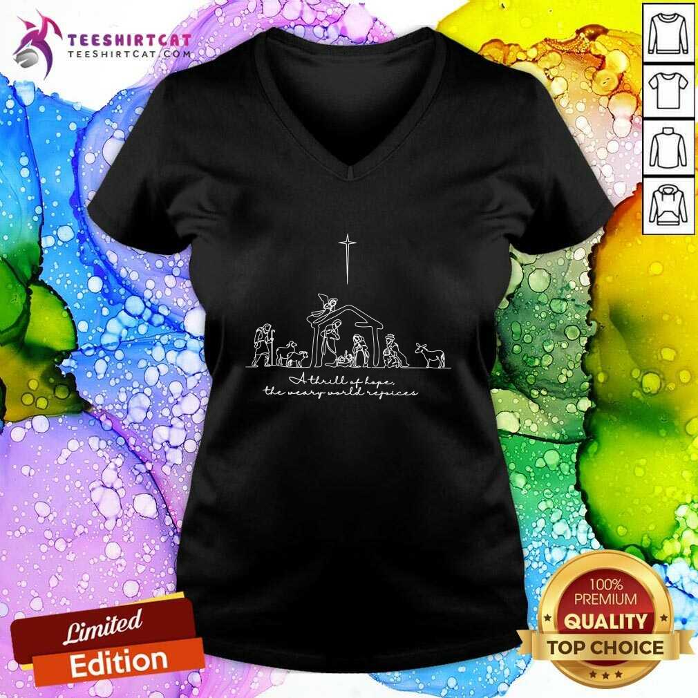 Nice A Thrill Of Hope Jesus Christian Cross Merry Christmas Xmas V-neck