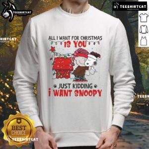 Cozy Snoopy Christmas sweatshirt with 'All I Want For Christmas Is You' design, perfect for holiday festivities.