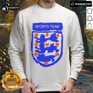 Nice sports team England sweatshirt displayed on a wooden background, perfect for fans and casual wear.