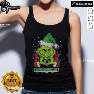 Nice The Grinch Love Heart 2024 Oregon Ducks Football Christmas Tank Top design featuring festive colors and team spirit.