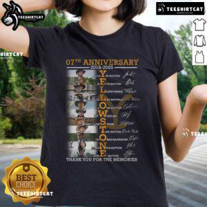 Official 07th Anniversary Yellowstone Signature Tee for Women, celebrating 2018-2025 with 'Thank You For The Memories' design.