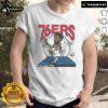 Official 76ers Joel Embiid Signature T-Shirt featuring vibrant team colors and player graphics, perfect for fans.
