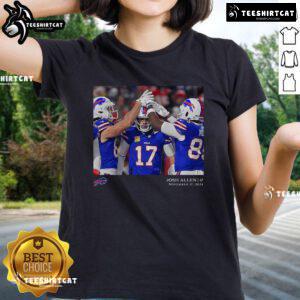 Alt Text: Official Allen Buffalo Bills NFL Flash Features Week 11 Ladies Tee in vibrant colors for women fans.
