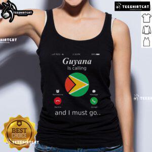 Guyana Flag tank top featuring 'Guyana Is Calling And I Must Go' design, perfect for travel enthusiasts and cultural pride.