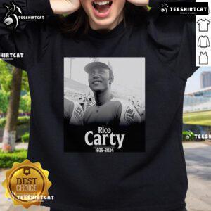 Official Rico Carty player sweatshirt for Atlanta Braves Baseball, celebrating the years 1939-2024.