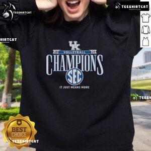 Official Royal Kentucky Wildcats 2024 SEC Volleyball Champions locker room sweatshirt in blue and white.