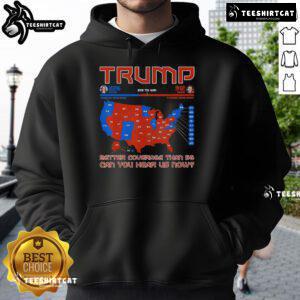 Trump hoodie with slogan 'Better Coverage Than 5G, Can You Hear Us Now?' highlighting political themes and support for Trump.