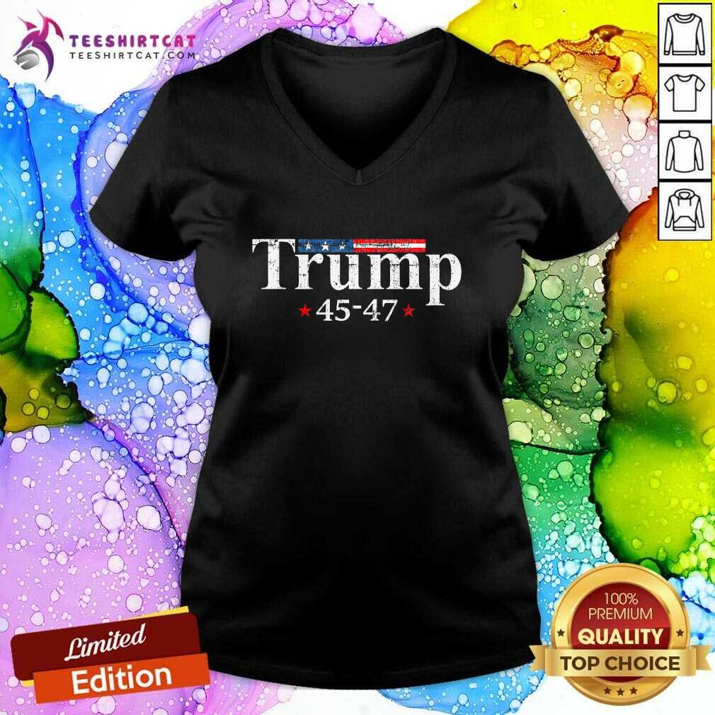 Premium Trump 2024 Retro US Flag 45 47 Trump V-neck