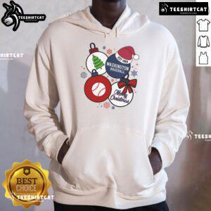 Pretty Merry Christmas Washington Baseball Est. 1969 Hoodie featuring festive design and team logo for holiday cheer.