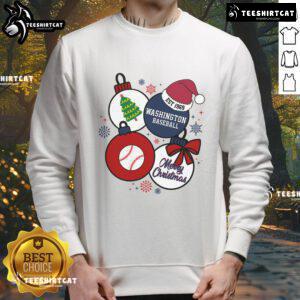 Pretty Merry Christmas Washington Baseball Est 1969 Sweatshirt featuring festive design and team logo for holiday spirit.