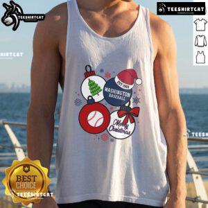 Pretty Merry Christmas Washington Baseball Est 1969 tank top featuring festive design and team logo for holiday cheer.