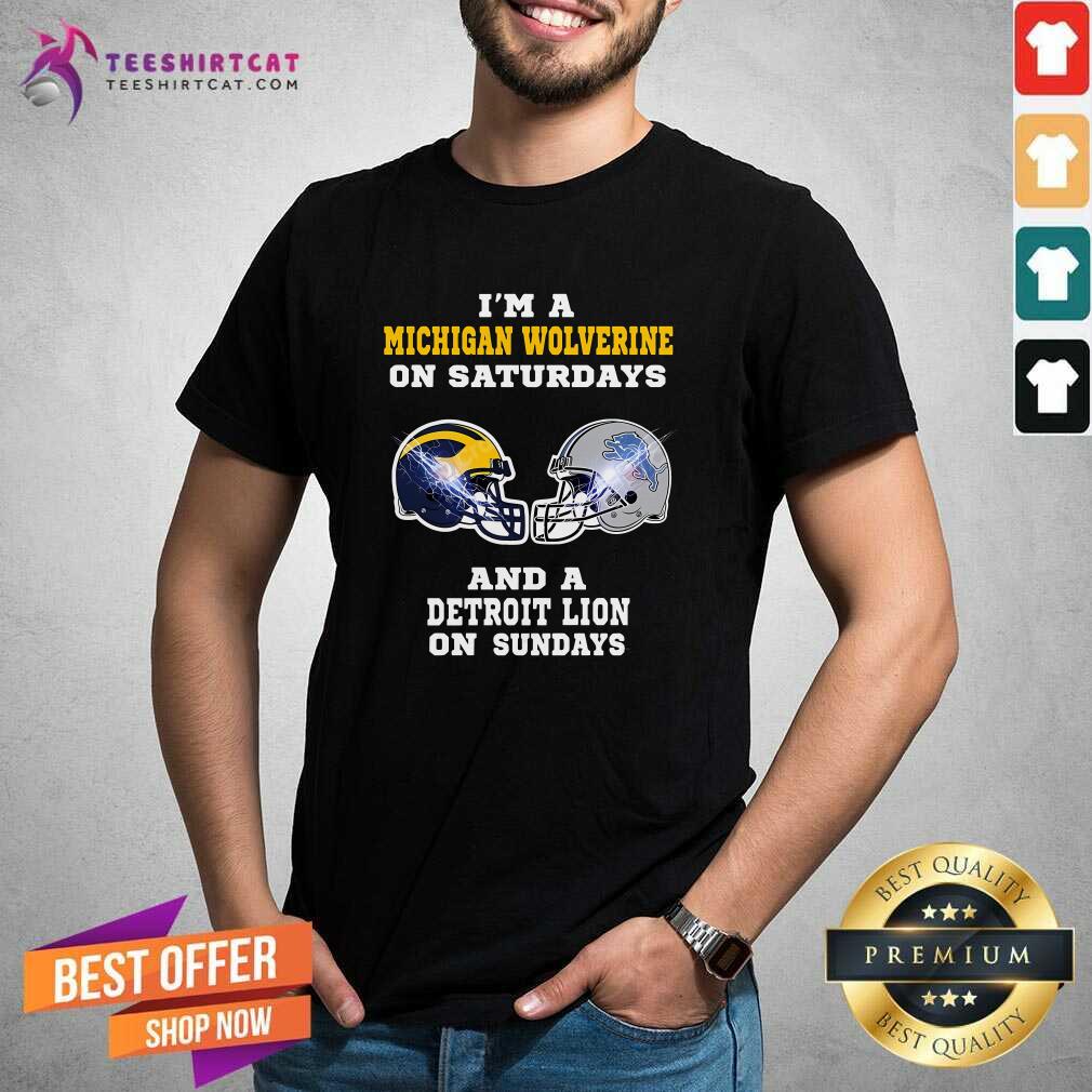 Top I'm A Michigan Wolverines On Saturdays And A Detroit Lions T-Shirt
