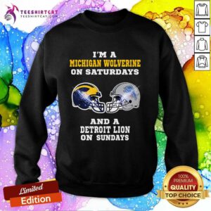 Top I'm A Michigan Wolverines On Saturdays And A Detroit Lions Sweatshirt