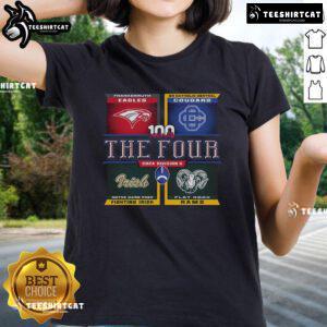 Alt Text: Top MHSAA Division 5 Football Semi-Finalists 2024 Ladies Tee featuring team logos and vibrant design.