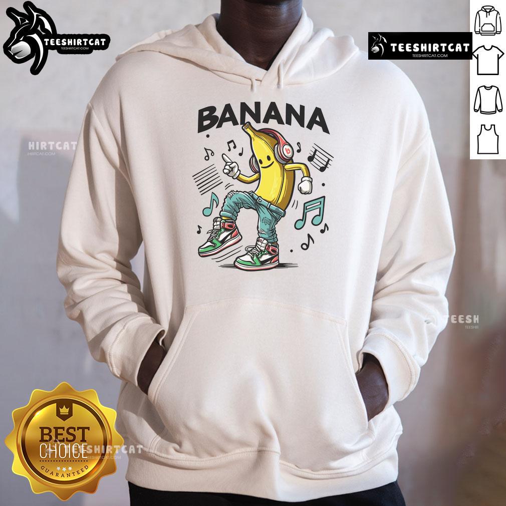 Person wearing a Funny Dance Like A Banana Hoodie, showcasing a playful dance move in a vibrant setting.