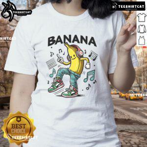 Funny Dance Like A Banana Ladies Tee featuring a playful banana graphic and vibrant colors for a fun, casual look.