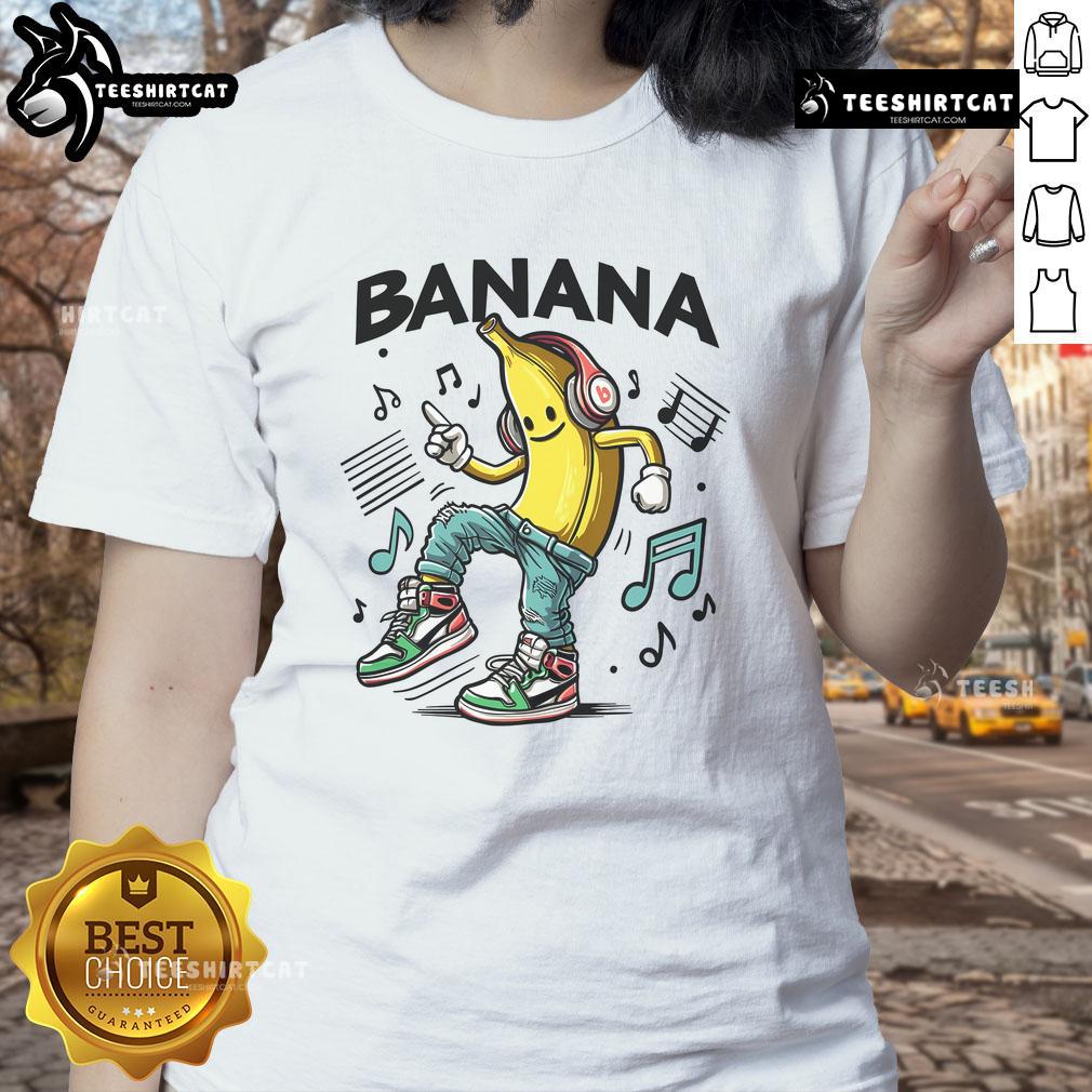 Funny Dance Like A Banana Ladies Tee featuring a playful banana graphic and vibrant colors for a fun, casual look.
