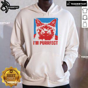 Alt Text: Funny 'I'm Purrfect' quote on a cat hoodie, featuring a cute cat graphic, perfect for cat lovers and casual wear.