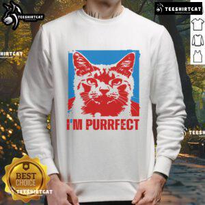 Funny 'I'm Purrfect' positive quote cat sweatshirt design featuring a playful cat illustration and vibrant colors.