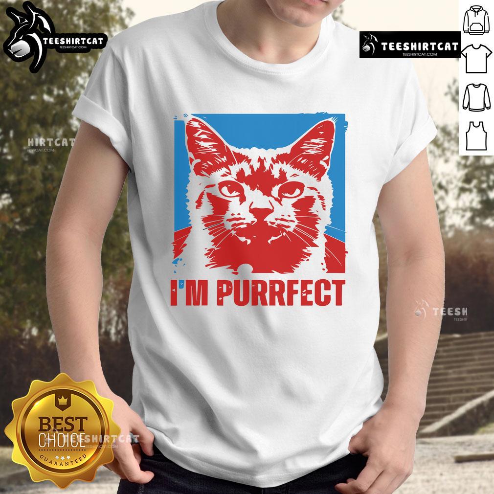 Funny I'M Purrfect Positive Quote Cat T-Shirt featuring a cute cat graphic and playful typography.
