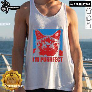 Funny 'I'm Purrfect' cat quote on a stylish tank top, perfect for cat lovers and positive vibes.
