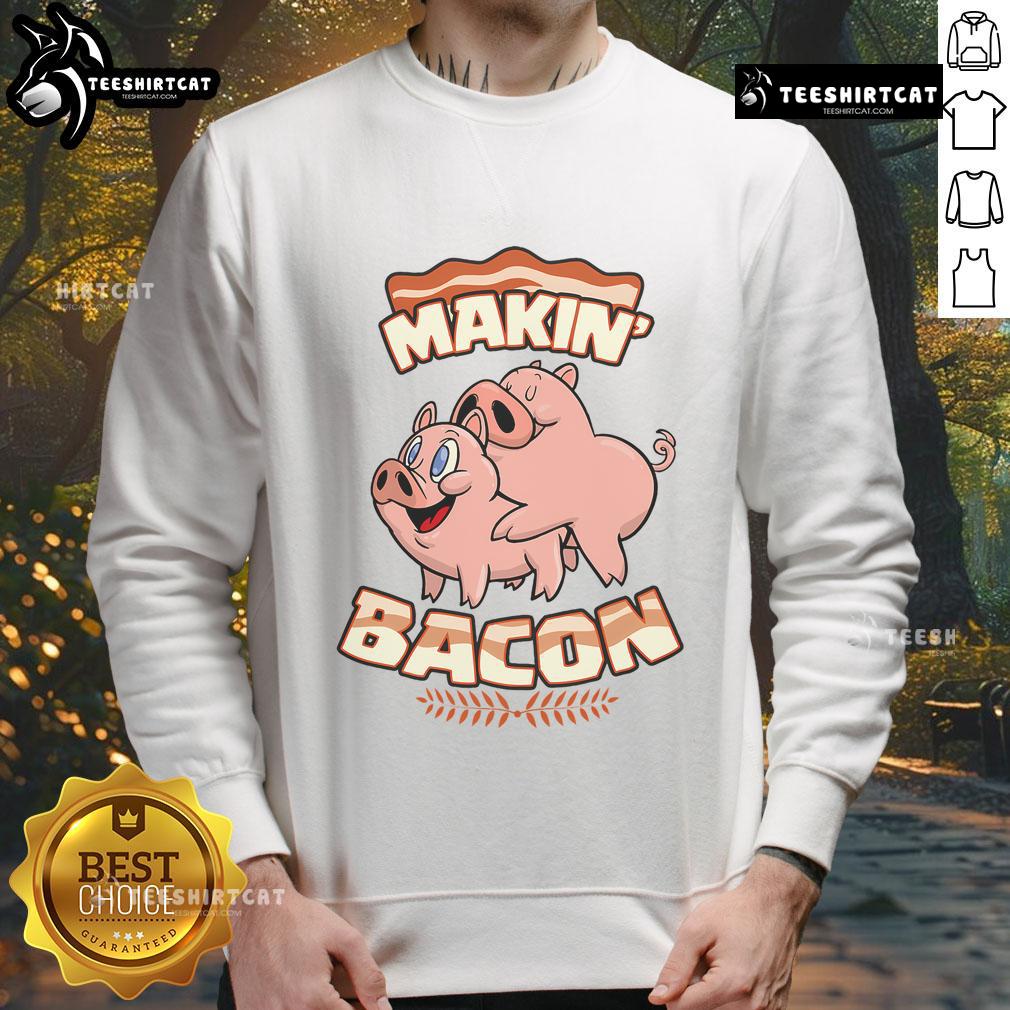 Alt Text: Funny makin' bacon pig sweatshirt featuring a zany metallic star ornament design for meatatarians.