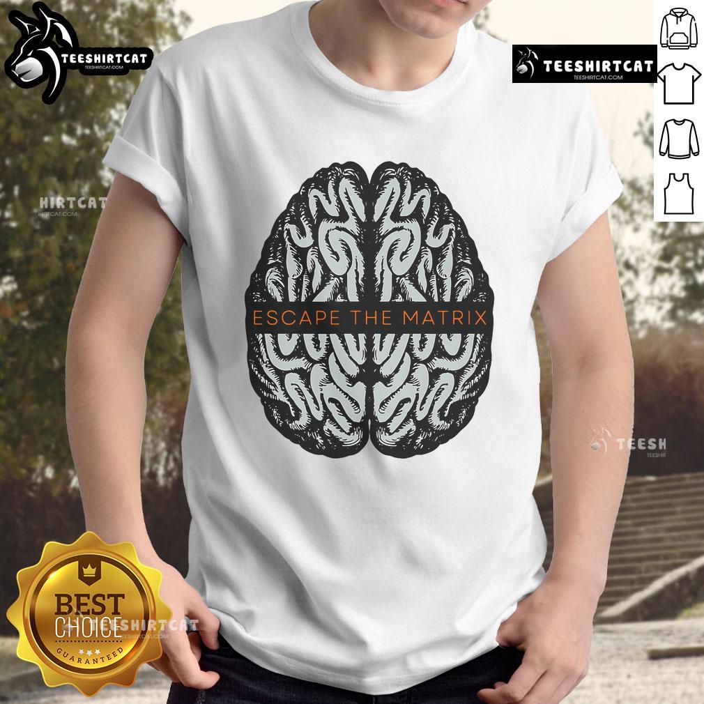 Good Escape The Matrix Brain T-Shirt featuring a creative graphic design and bold colors, perfect for fans of sci-fi.
