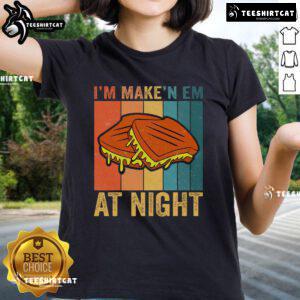 Vintage ladies tee featuring a 'Good I'm Making Em' meme with a grilled cheese sandwich, perfect for fast food lovers.