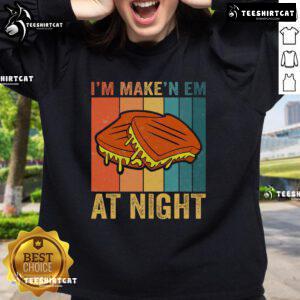 Vintage sweatshirt meme featuring a grilled cheese sandwich and night scene, perfect for fast food lovers.